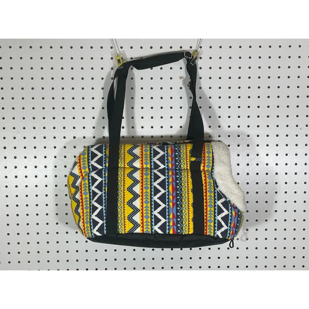 Small Pet Carrier Bag Tribal Geometric Pattern Fleece Lined Soft Sided Tote